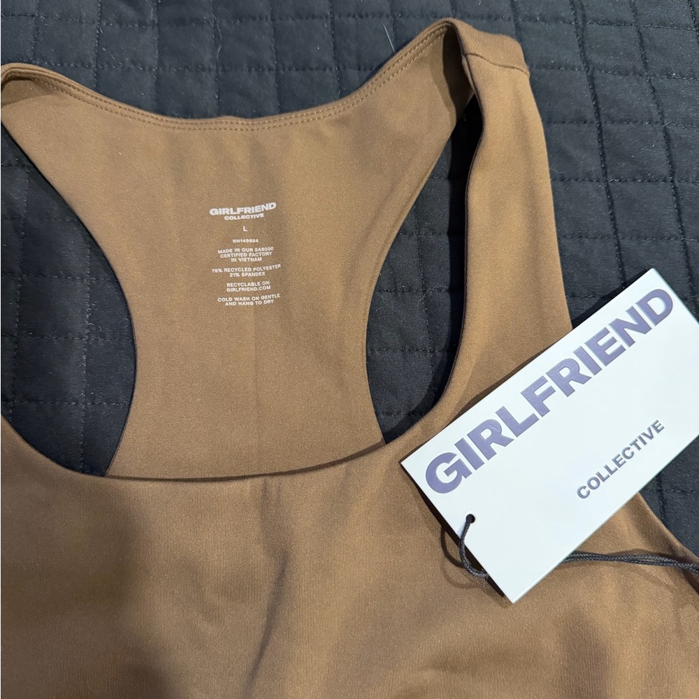 NWT Girlfriend Collective Tan Racerback Sports Bra Size Large - Picture 4 of 4
